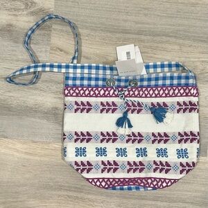 NWT Dodo Bar Or Lili Bag 100% Cotton Tote Purse Blue Purple Embroidered Checker